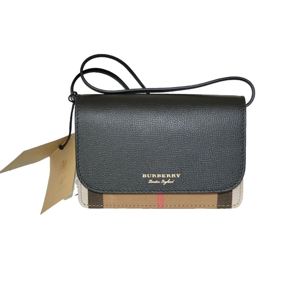 NWT BURBERRY HOUSE CHECK DERBY LEATHER HAMPSHIRE CROSSBODY BAG CLUTCH - Picture 1 of 10